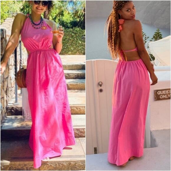 Staud Apfel Pink Halter Open Back Maxi Dress‎ - Tie Back Halter Dress Size XS - Picture 10 of 16